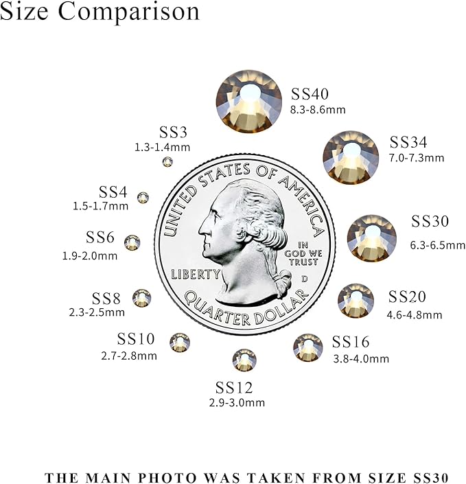 288PCS SS30 Crystal Glass Flatback Rhinestones, Round Flat Back Crystal Gems for Nail Art and Craft Clothes, Glue Fix Diamond Stones Golden Shadow/Champagne (6.4-6.6mm)