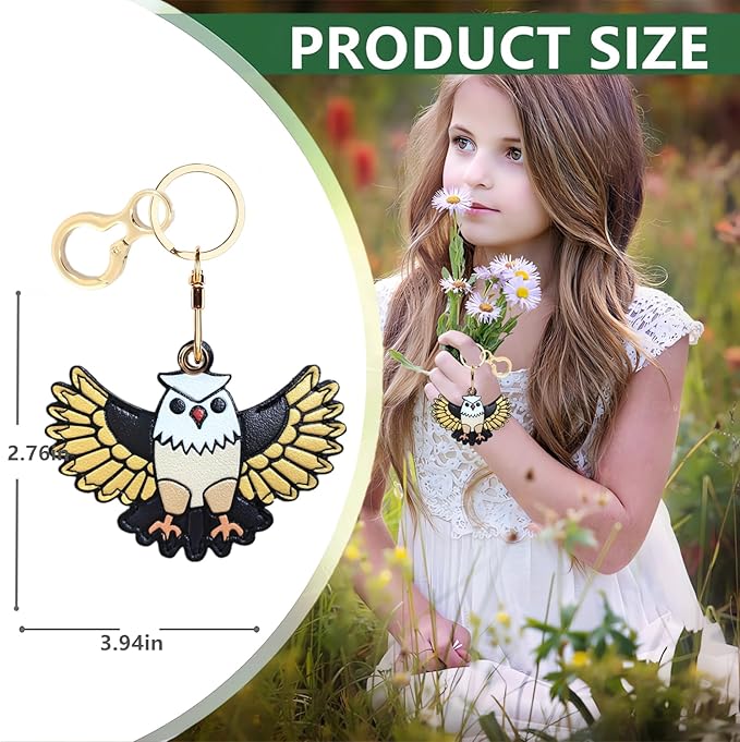Leather Keychain Holder Case Compatible with AirTag,Cute Protective Cover with Keyring,Anti-Scratch Finder GPS Tracker Case for Wallet Keys,Bag,Pets(Owl Yellow)