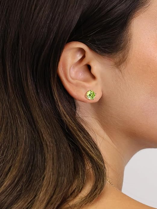 Wyyxl Peridot Earrings 14K Gold Plated Sterling Silver August Birthstone Earrings for Men Women Hypoallergenic Round Cut 1-6 Carat Peridot Jewelry Party Everyday Wear