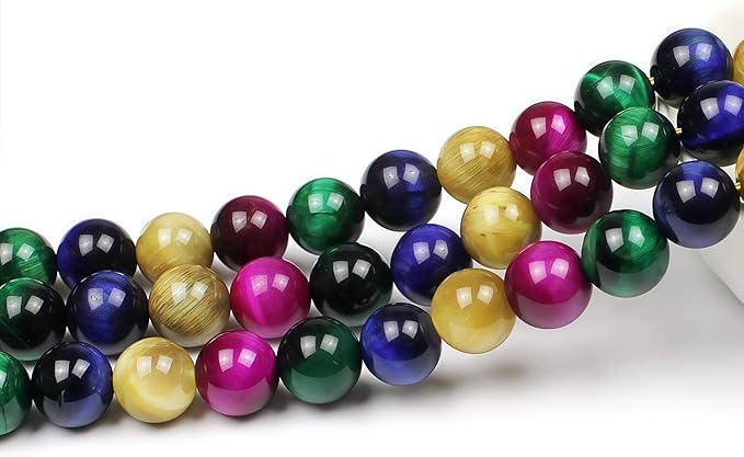 MJDCB Stone Beads 8mm 43pcs Round Mixed Color Tiger's Eye Loose Gemstone Bead Charms for Jewelry Making Bracelet Necklace Earring Pendant