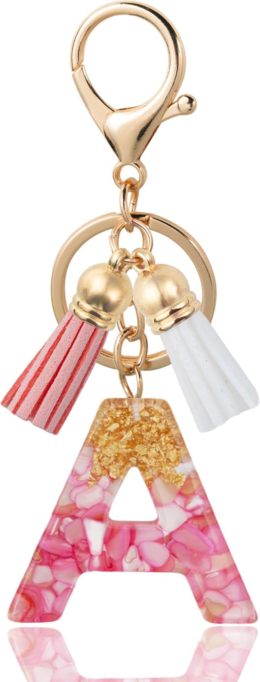 Initial Letter Keychain Cute Resin with 2 PU Tassel, Letter Keychain for Backpack Charms, Initial Keychains for Women
