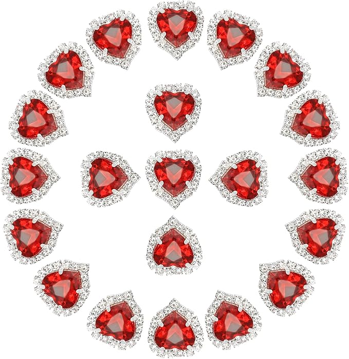 PATIKIL 30PCS Heart Rhinestones, Sew on Rhinestones Buttons Crystal Heart Nail Charm Embellishment Flatback Diamond for Sewing DIY Clothing Wedding, Red