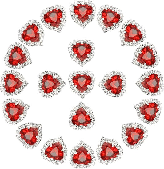 PATIKIL 30PCS Heart Rhinestones, Sew on Rhinestones Buttons Crystal Heart Nail Charm Embellishment Flatback Diamond for Sewing DIY Clothing Wedding, Red