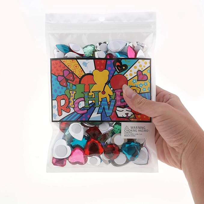 RICHNESS 110pcs Self Adhesive Craft Jewels Jumbo Bling Crystal Gem Stickers Assorted Shapes Colors Rhinestone Stickers for Arts & Crafts Projects