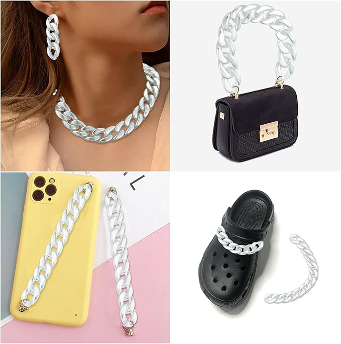 LiQunSweet 100 Pcs Clear White Acrylic Plastic Oval Linking Chain Rings Quick Link Connectors for Necklace Bracelet Earring - 17x23mm