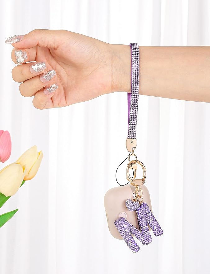 Initial Keychain for Women Girls,Bling Letter Key chain Initial with Heart,Pink Keychain Charms for Backpack Handbag