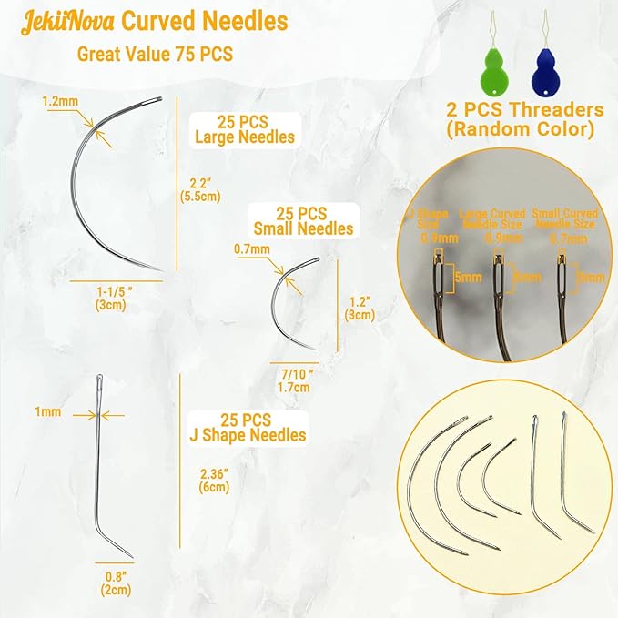 50 PCS Curved Sewing Needles for Leather, Carpet, Canvas, Wig Making, Upholstery, Weaving, Embroidery & Hand Sewing