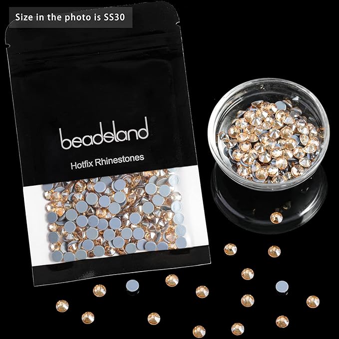 Beadsland Hotfix Rhinestones, 1440pcs Flatback Crystal Rhinestones for Crafts Clothes DIY Decorations, Golden Shadow, SS20, 4.6-4.8mm
