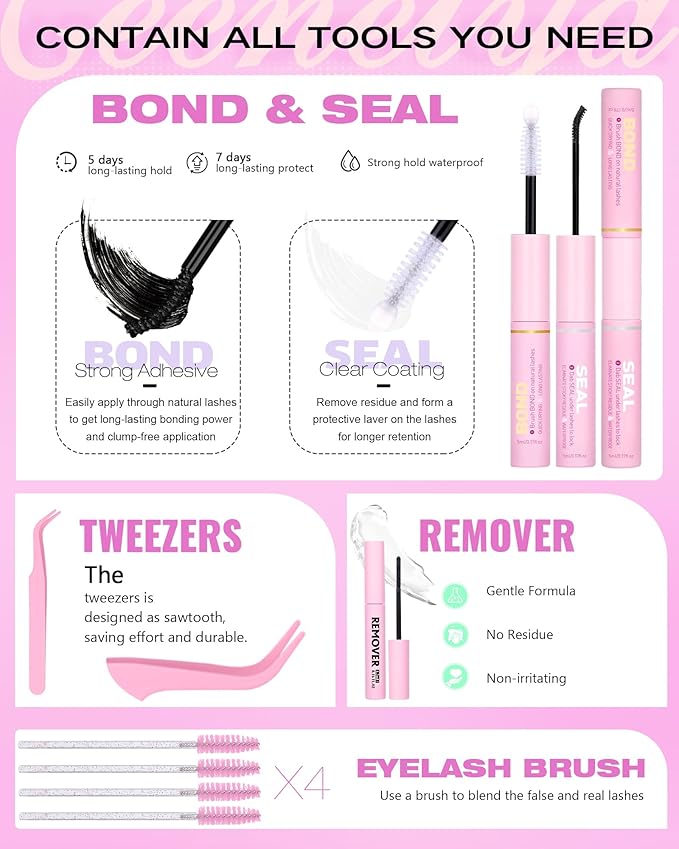 Geeneiya Lash Clusters Kit, 5 Styles Eyelash Clusters Kit, FURY/SIREW/DIVA/Bottom Cluster Eyelash Extensions with Lash Bond and Seal, Remover and Lashes Tools for Beginners, DIY Lash Extension Kit