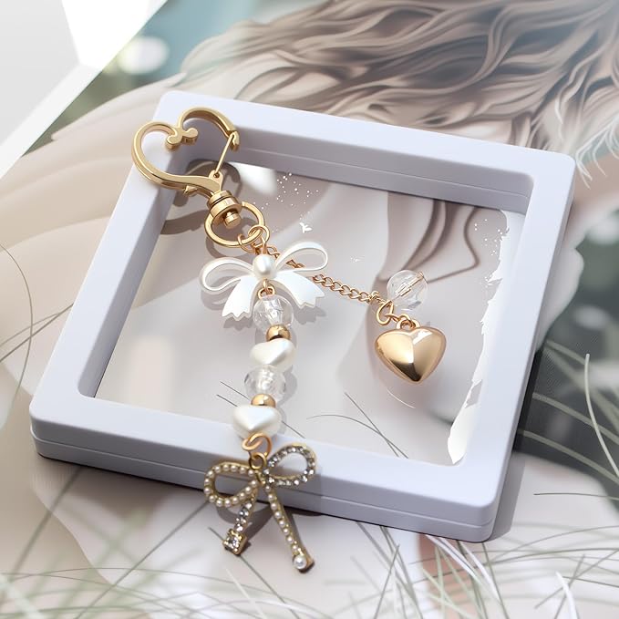 Pearl Beaded Keychain Charms, Cute Purse Charms for Handbags, Gold Starfish Keyring for Women, Heart Star Moon Shell
