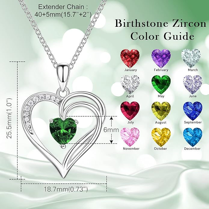 AM ANNIS MUNN 925 Sterling Silver Heart Necklace for Women Birthstone Necklace Silver Jewelry for Womens Jewelry Gifts for Women Her Mom