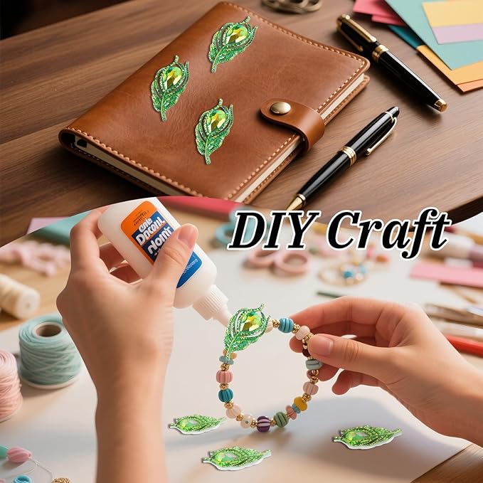 50 Pcs 38mm Feather Resin Accessories Flatback Rhinestone,for Tumblers, Bottles, Clothing DIY Accessories Craft Decoration (Green)