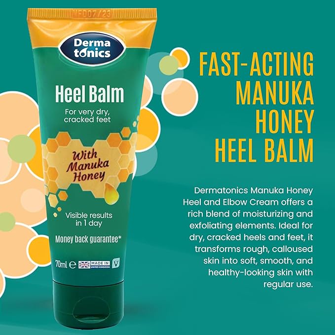 Dermatonics Foot Cream for Dry Cracked Heels (3 Pack) - 25% Urea with Manuka Honey, Intensive Moisturizing Treatment, Callus Remover, Exfoliating Care for Rough Feet Elbows Hands - Skin Repair 2.37oz