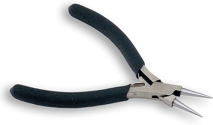 Beadalon Designer Series Round Nose Pliers, Black Vinyl-Free Grips, Stainless Steel, Box Joint, Double Leaf Springs, 4.75 in