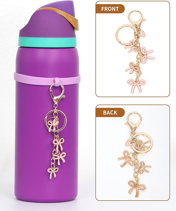 Bow Purse Charms Keychain - Pink Bow Alphabet Letter Key Chain, Bag Charms Wallet