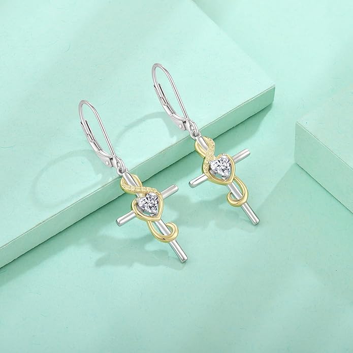 Starchenie Women's Note Cross Earrings Sterling Silver Treble Clef Leverback Earring Music Note Jewelry for Music Lover