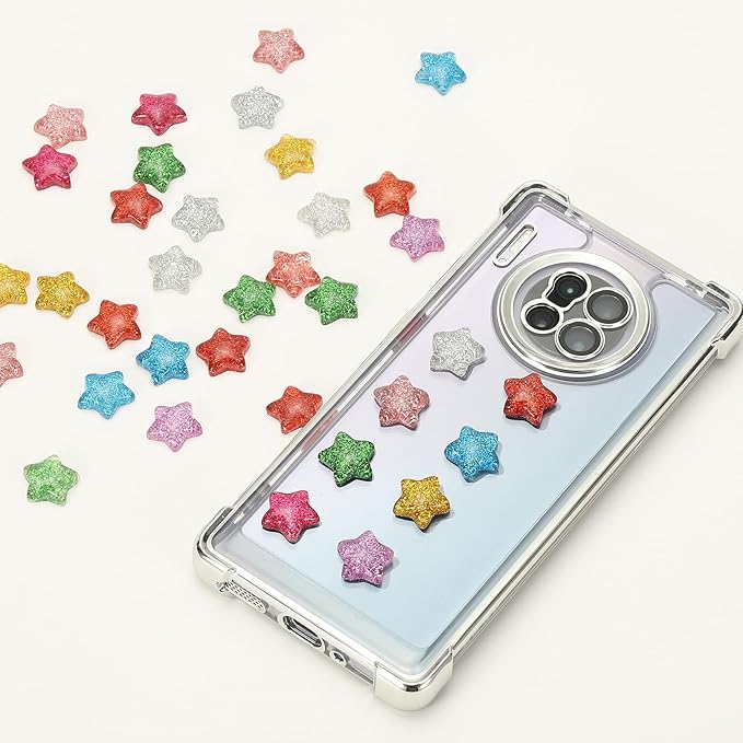 PATIKIL 30 Pcs Flat Back Resin Star Beads, Glitter Star Charms Bulk Mini Flat Back Beads Embellishments for DIY Crafts Phone Case, Green