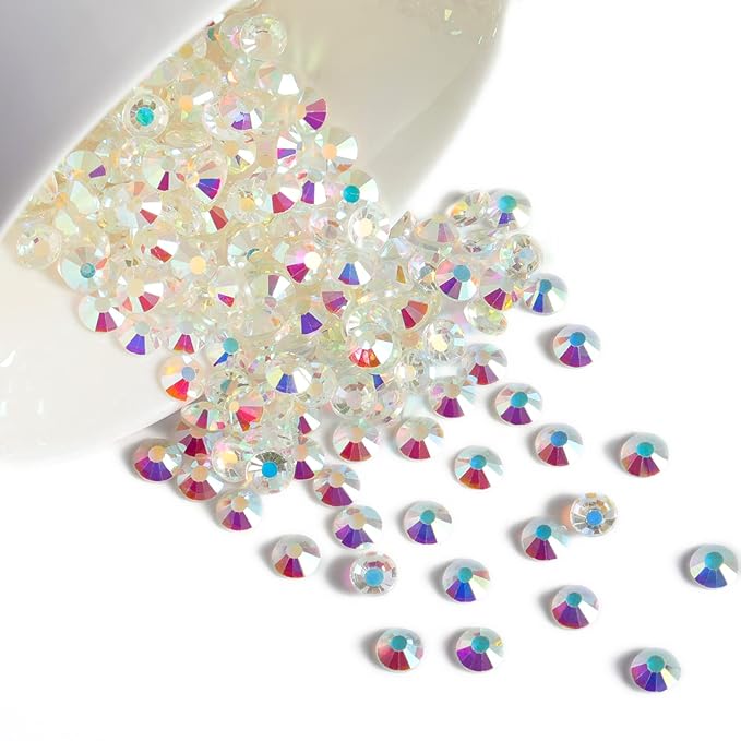 Beadsland Flat Back Crystal Rhinestones Round Gems for Nail Art and Craft Glue Fix, Transparent AB, 4.6-4.8mm, SS20/1440pcs