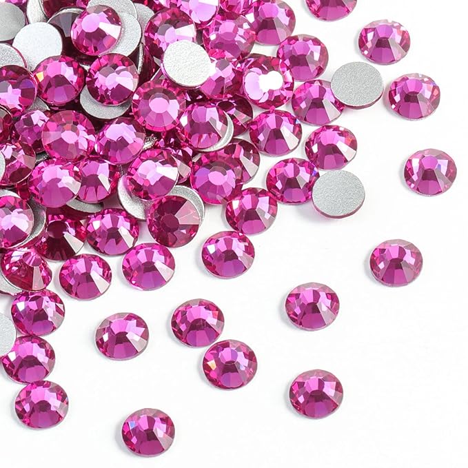 Beadsland 2880pcs Flat Back Crystal Rhinestones Round Gems for Nail Art and Craft Glue Fix, Fuchsia,SS4,1.5-1.7mm
