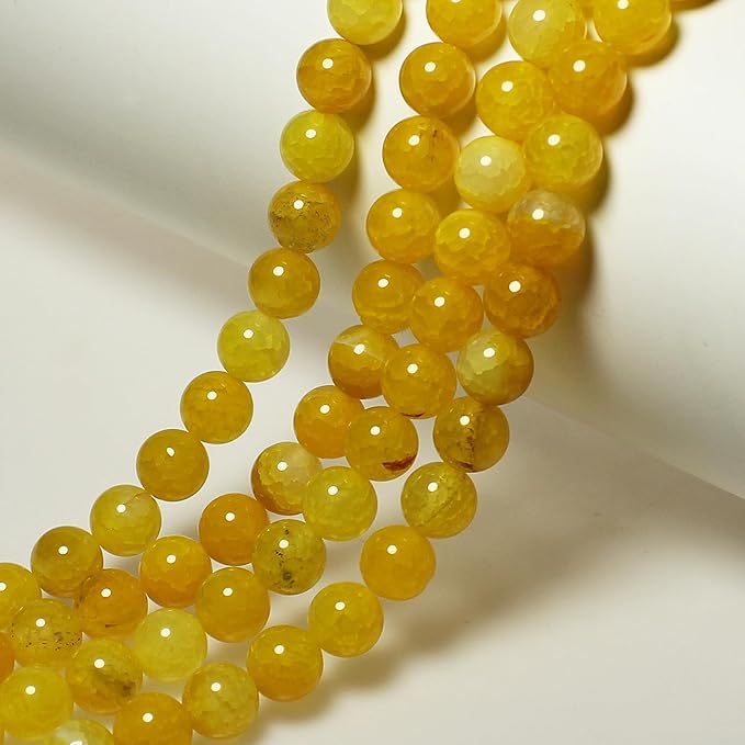 MJDCB Natural Stone Beads 6mm 60pcs Round Yellow Dragon Vein Agate Loose Gemstone Bead Charms for Jewelry Making Bracelet Necklace Earring Pendant