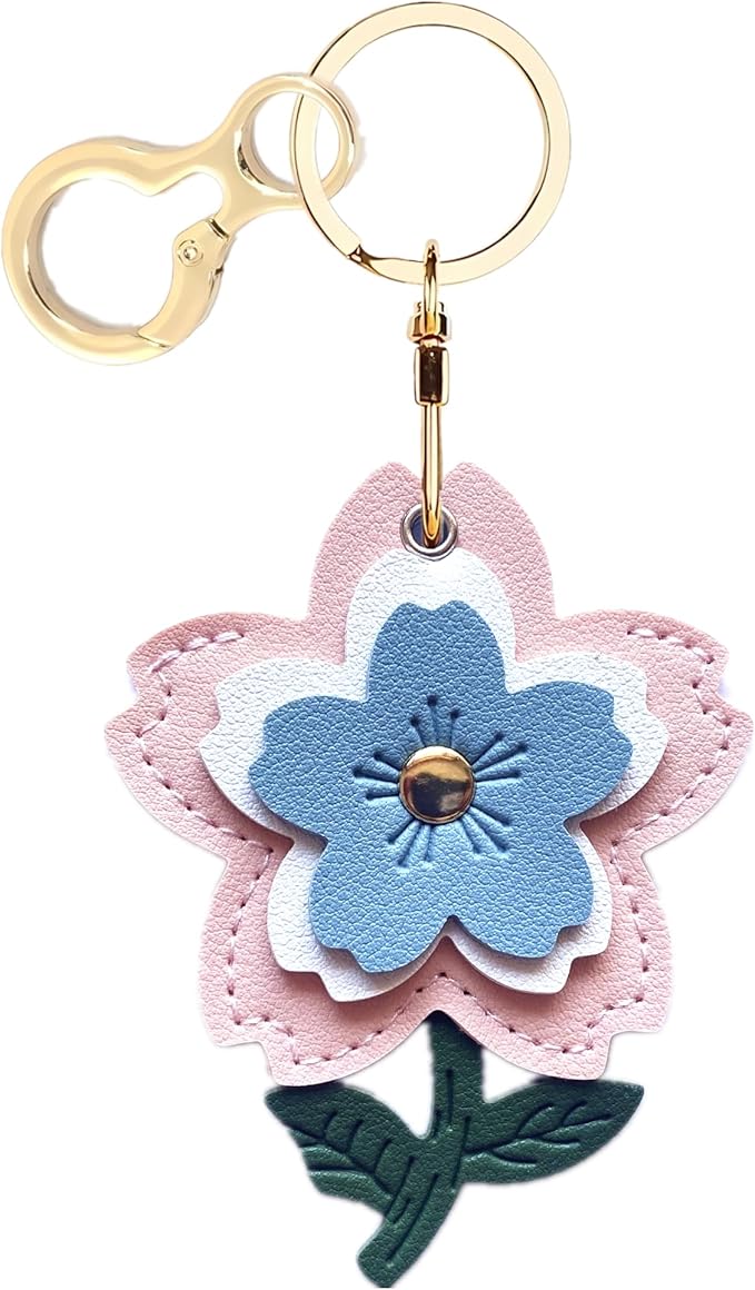 Leather Keychain Holder Case Compatible with AirTag,Cute Protective Apple Air Tag Cover with Keychain Ring,Anti-Scratch Finder GPS Tracker Case for Wallet Keys,Bag,Pets(Flower A)