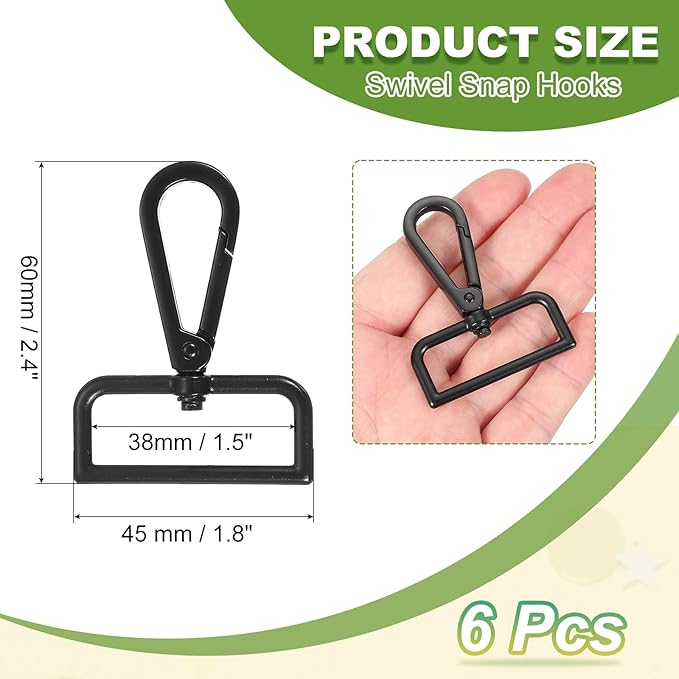 Swivel Snap Hooks, Metal D Ring Keychain Lanyard Clip Hook Lobster Clasp Claw Push Gate Clip - Fitting for(Purse Making - Sewing - DIY Crafts) 6 Pcs & 1.5" & Electrophoretic Black