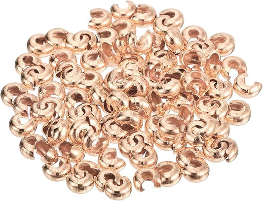 uxcell 100pcs Crimp Bead Covers, 4mm/0.16" Half Round Open Crimp Beads Knot Cover Metal Small Loose Beads End Tip for Bracelet Jewelry Making Craft DIY, Rose Gold