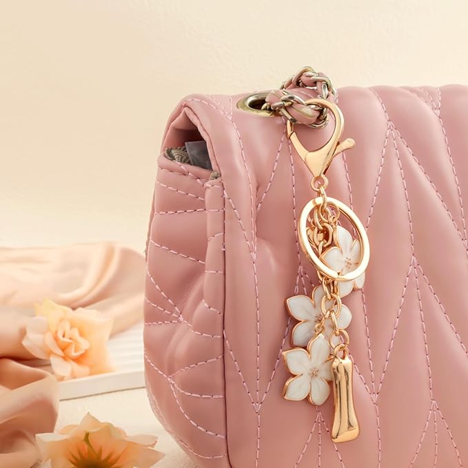 Snycler Bubble Initial Keychain Graceful Flower for bags car remote–A-Z Letter Charms for Women