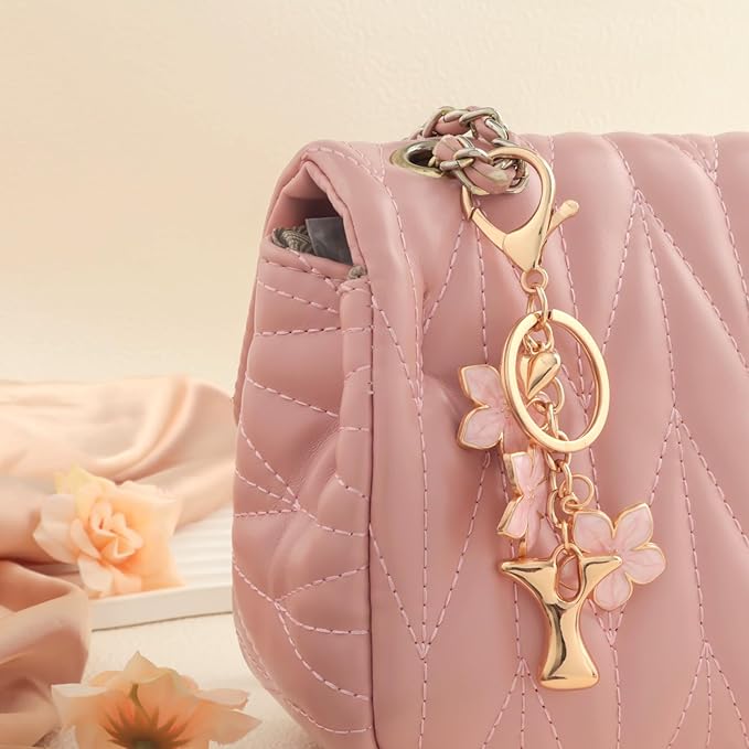 Snycler Bubble Initial Keychain Graceful Flower for bags car remote–A-Z Letter Charms for Women