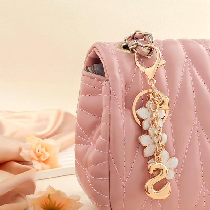 Snycler Bubble Initial Keychain Graceful Flower for bags car remote–A-Z Letter Charms for Women
