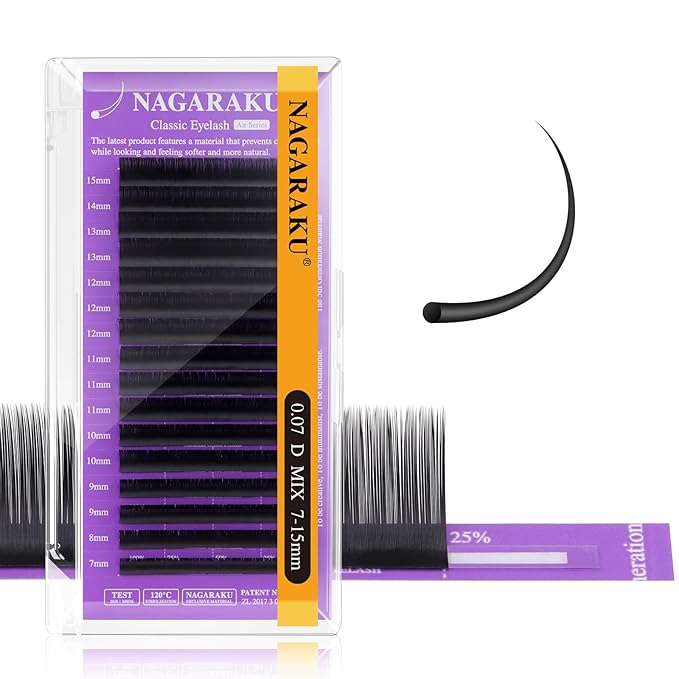 NAGARAKU Individual Eyelash Extensions, Volume & Classic Lashes 5th Generation Soft Natural Beauty Salon Professional Anti-rebound Single Lash Extension Supplies 16 Rows -0.07 D Curl 7-15mm Mix