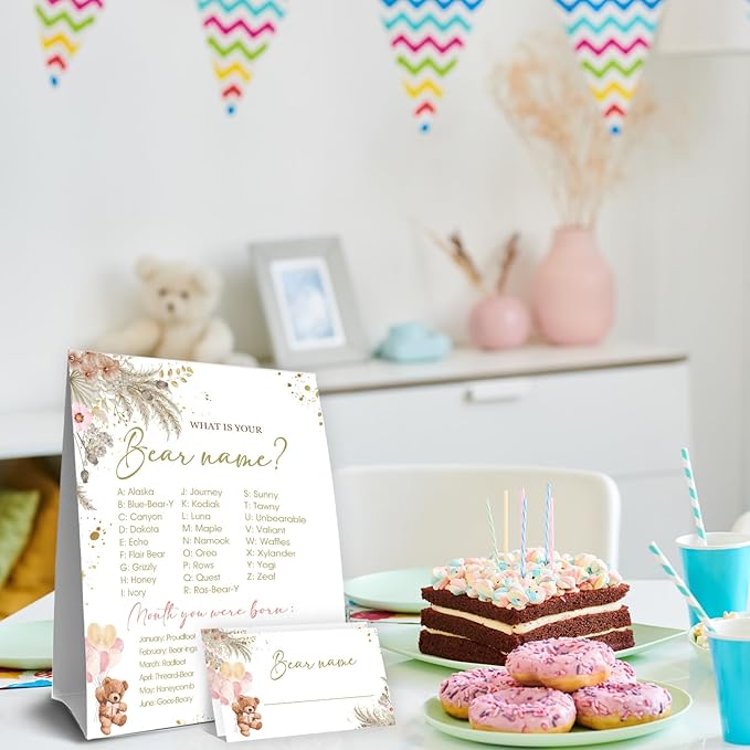 Bear Birthday Decorations, Bears Theme Birthday Party Decoration Sign for Boys Girls,Kids Activity Cards, What's Your Bears Name Game, Activity Decoration Supplies