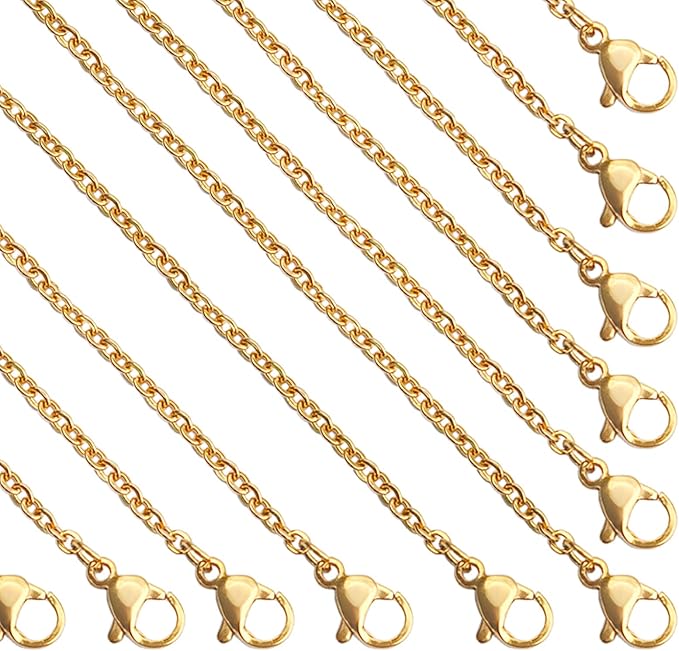 24 Pcs 16" 2mm Necklace Chain Gold Stainless Steel Link Cable Chains Necklace Lobster Clasp Bulk for DIY Jewelry Making Supplies Accessories