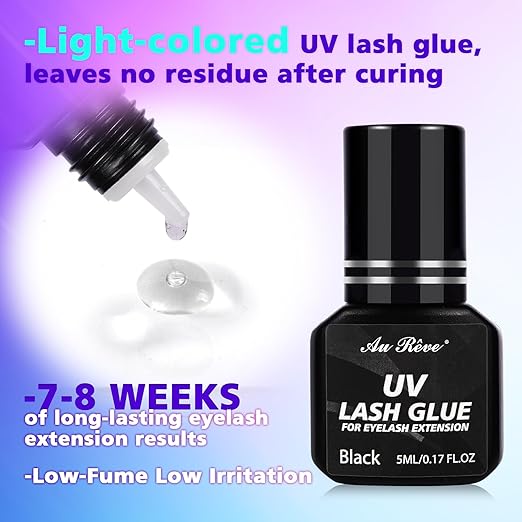 UV Eyelash Glue UV Glue 5ml DIY Lash Extensions 1 Sec Light Curing Fast-Drying 7-8 Weeks Long Lasting Waterproof Professional Use Only (Black)
