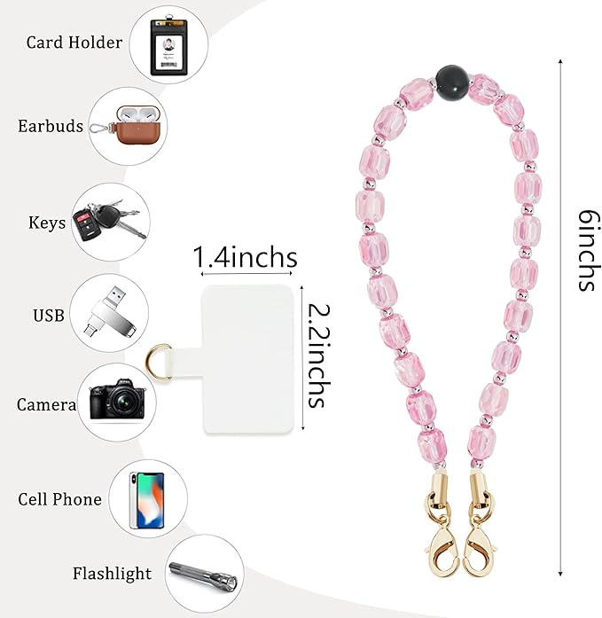 Marble Beaded Phone Wrist Strap,Detachable Phone Bracelet Strap with Tether Tab,Hands-Free Wristlet Strap (Pink Crystal)