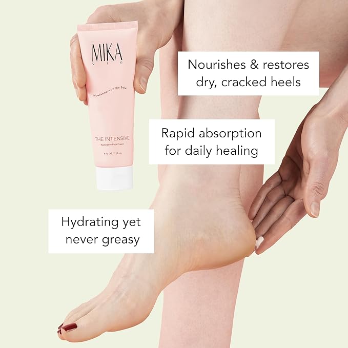 Mika Vie Foot Cream for Dry Cracked Heels and Feet - 4fl oz Urea Foot Cream for Women W/Vitamin E, Shea & Cocoa Butter - Naturally Scented Cracked Heel Treatment & Moisturizer - Non-Greasy