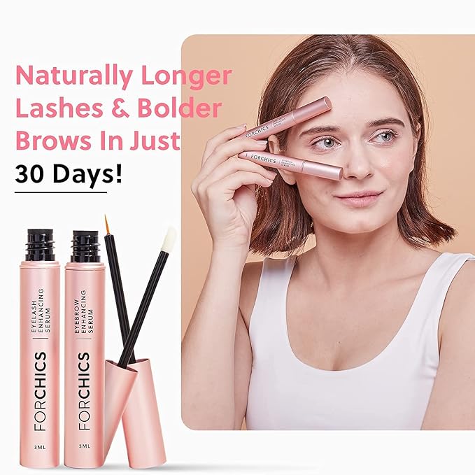 ForChics Lash & Brow Growth Bundle - Complete Eye Makeover Kit - Hormone-Free, Prostaglandin-Free Duo for Longer Lashes & Fuller Brows in 2 Weeks - Natural, Vegan [2x 3mL]