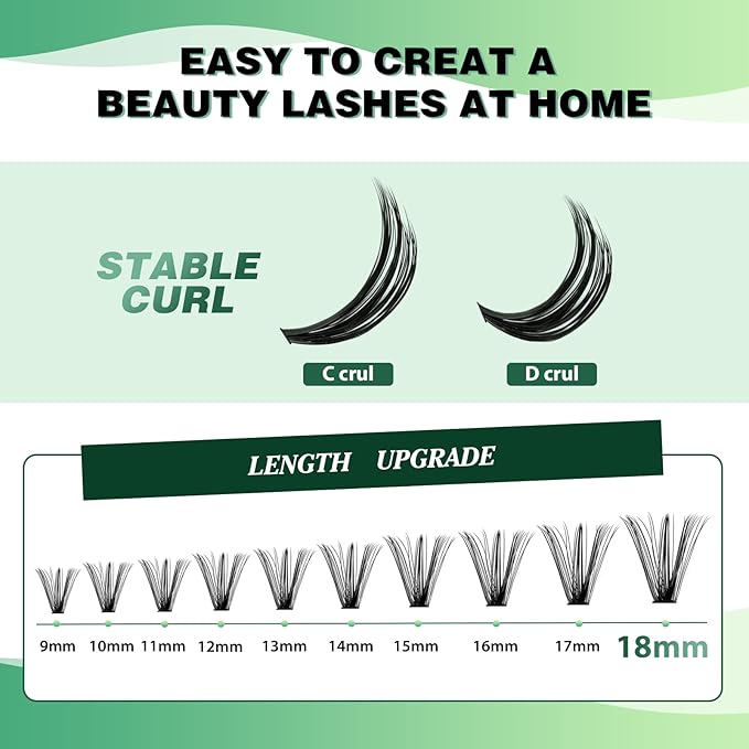 Lash Clusters 300pcs Individual Lashes 40D 0.07D Curl 10mm DIY Eyelash Extension KEYYOU Large Tray Volume Soft&Natural Cluster Lashes(40D-0.07D,10）