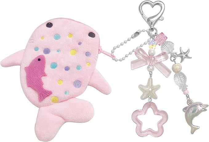 Adorable Whale Shark Coin Purse Keychain,Soft Plush Zipper Coin Purse,Handmade Purse Bag Charm Gift for Women (Pink)