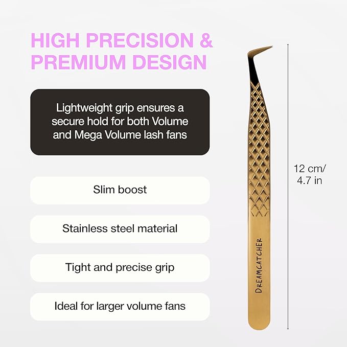 Curacoro Lash Tweezers for Eyelash Extensions - LashSmith Slim Boost Tweezer for Volume & Mega Volume