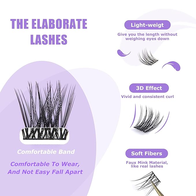 GAQQI Lash Clusters, Individual Lashes D Curl, DIY Lash Extension 14mm False Eyelash Clusters 120 PCS, Natural & Wispy Cluster Lash Wisps (GQ19, D Curl,14mm)