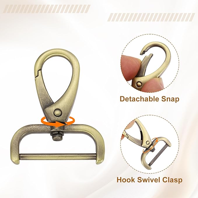 HARFINGTON 4pcs Detachable Snap Hook Swivel Clasp 1 1/4" (32mm) Zinc Alloy Lobster Claw Clasp for Keychain Lanyard Purse DIY Purse Strap, Light Brown