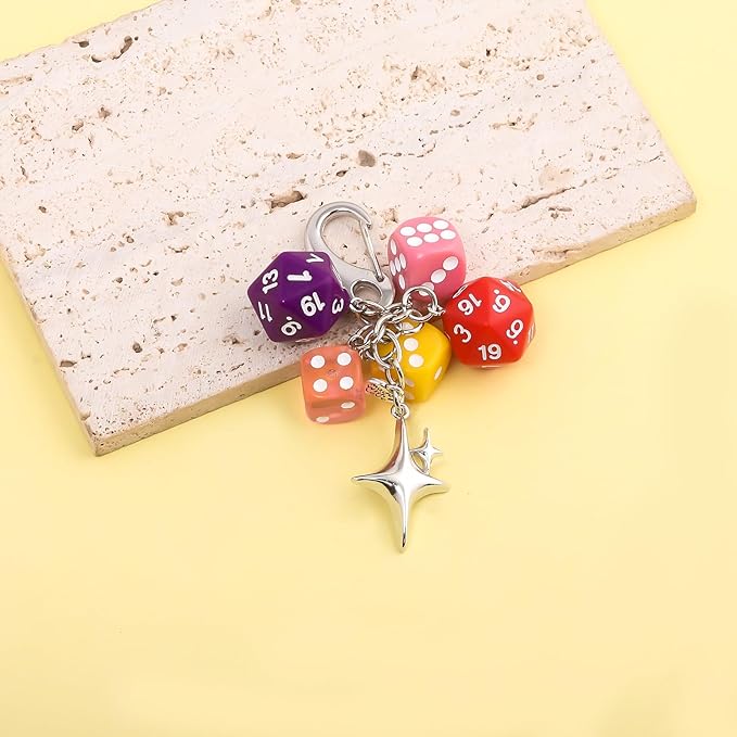 Lucky Dice Cherry Magic 8 Ball Keychain Billiard Ball Star Cherry Bags Charms Cute Y2k Keychain for Women Men
