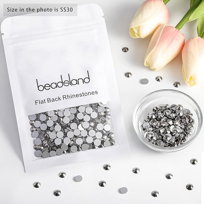 Beadsland 288 Pieces Flat Back Crystal Rhinestones Round Gems,Hematite,SS30,6.3-6.5mm