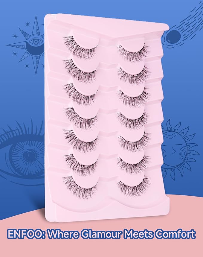 Short Lashes Natural Look Everyday Wispy False Eyelashes Clear Band Strip Eyelash Soft Lashes Fluffy Pack 7 Pairs C4