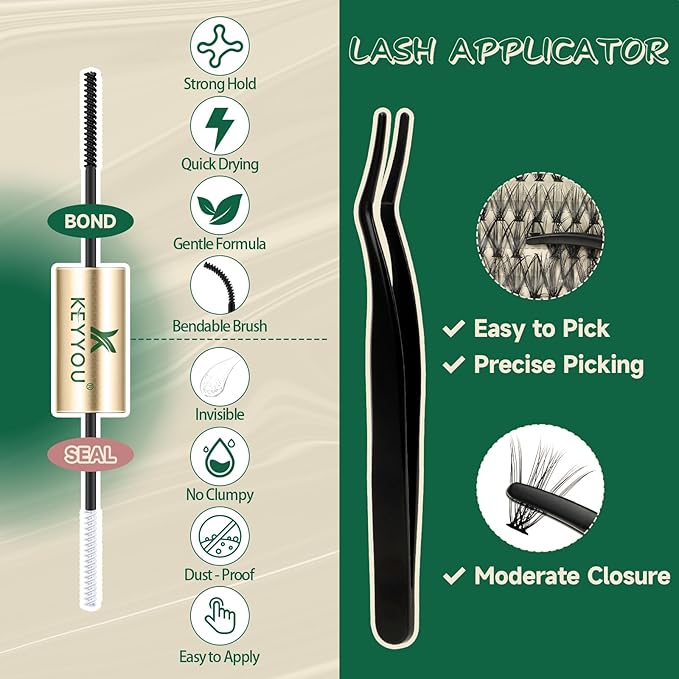 DIY Lash Extension Kit 280pcs Individual Lashes D Curl Eyelash Extension Kit KEYYOU 30D 9-18Mix Lash Clusters with Lash Bond and Seal and Lash Applicator for DIY at Home(KIT-30D-0.07D-9-18Mix)