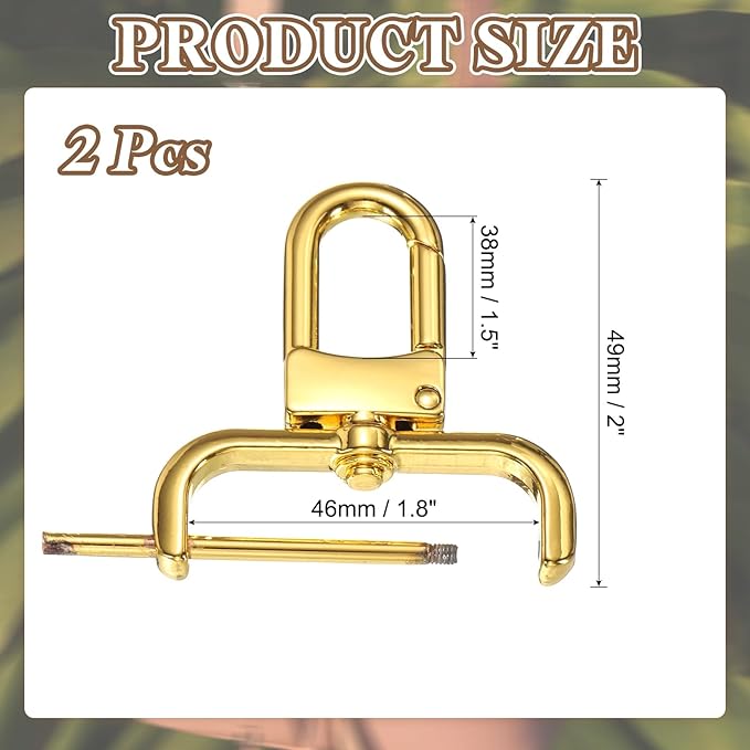 PATIKIL 1.5 Inch Swivel Clasp Hooks, 2 Pcs Detachable Snap Hook with Screw Bar, Swivel Lobster Claw Clasps for Bag Strap Replacement Purse Lanyard DIY Craft Hardware, Gold