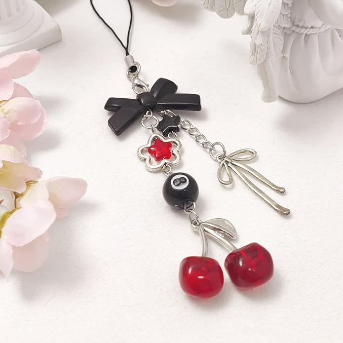 1-4PCS Cute Phone Charms Aesthetic Y2K Cell Phone Charms Strap Pink Strawberry Butterfly Star PhoneCharm Y2K Accessories for Bag Keychain Airpods Camera Pendants Decor