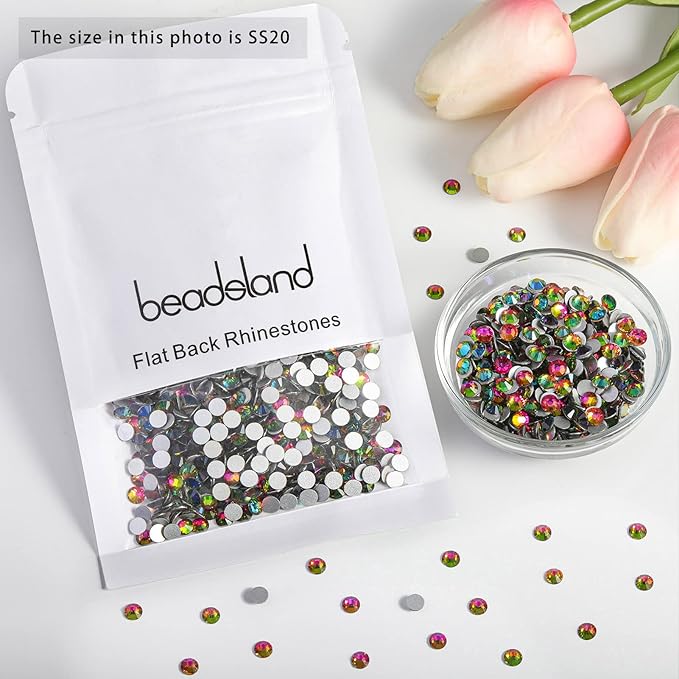 Beadsland Flat Back Crystal Rhinestones Round Gems for Nail Art and Craft Glue Fix, Rainbow, 4.6-4.8mm, SS20/1440pcs