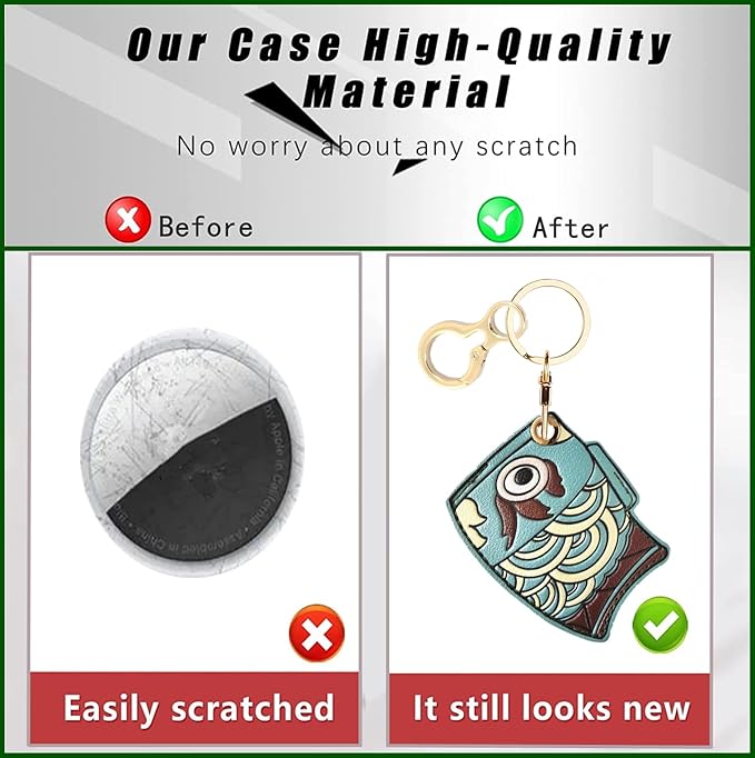 Leather Keychain Holder Case Compatible with AirTag,Cute Protective Apple Air Tag Cover with Keychain Ring,Anti-Scratch Finder GPS Tracker Case for Wallet Keys,Bag,Pets(Blue Fish)